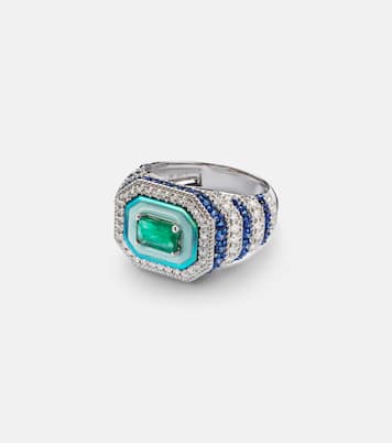 Twin Flame 18kt white gold pinky ring with diamonds and enamel | Kamyen