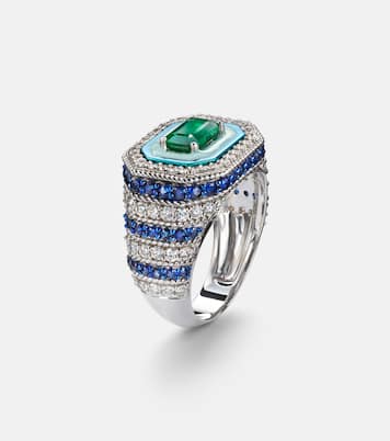 Twin Flame 18kt white gold pinky ring with diamonds and enamel | Kamyen