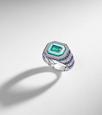 Twin Flame 18kt white gold pinky ring with diamonds and enamel | Kamyen