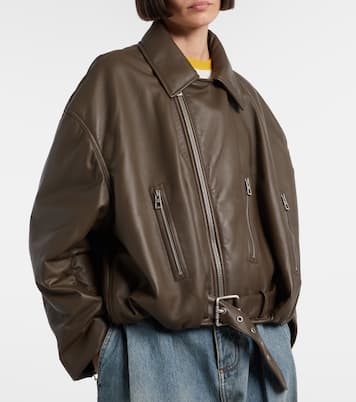 Cropped leather biker jacket | Loewe