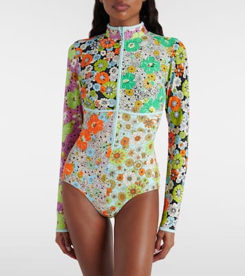 Orange Blossom floral rashguard swimsuit | Alémais