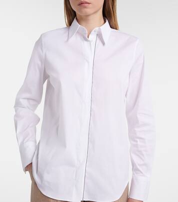 Camisa de popelín en mezcla de algodón con cuentas Monili  | Brunello Cucinelli