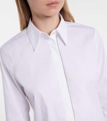 Camisa de popelín en mezcla de algodón con cuentas Monili  | Brunello Cucinelli