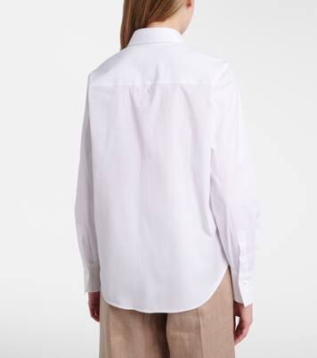 Camisa de popelín en mezcla de algodón con cuentas Monili  | Brunello Cucinelli