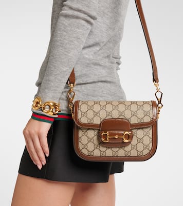 Gucci Horsebit 1955 Mini leather-trimmed shoulder bag | Gucci