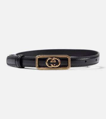 Interlocking G leather belt in black Gucci Mytheresa