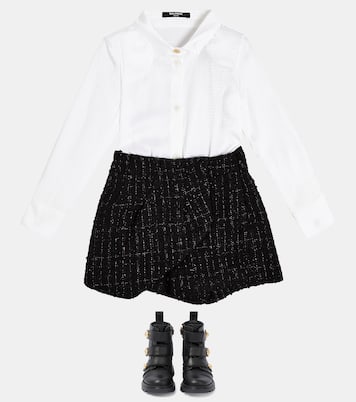Robe chemise en coton et laine mélangés | Balmain Kids