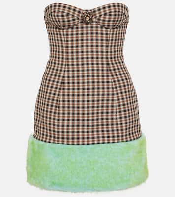 Faux fur-trimmed strapless minidress | Area