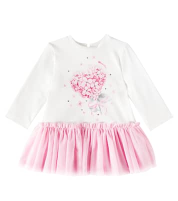 Baby - Abito in misto cotone con tulle | Monnalisa