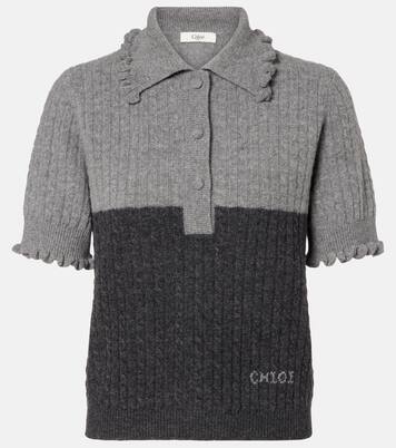 Cable-knit ruffled wool and cashmere polo shirt | Chloé