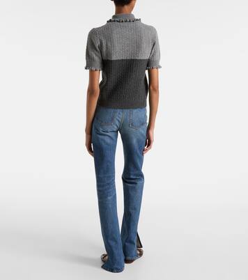 Cable-knit ruffled wool and cashmere polo shirt | Chloé