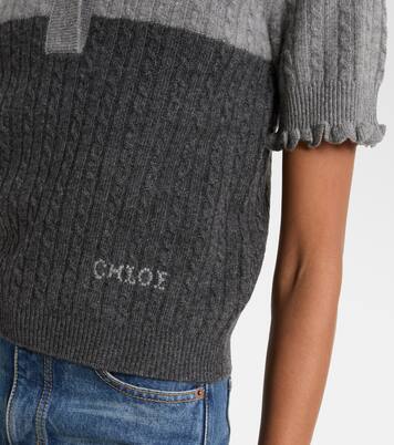 Cable-knit ruffled wool and cashmere polo shirt | Chloé