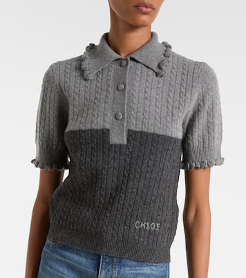Cable-knit ruffled wool and cashmere polo shirt | Chloé