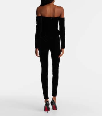 Bow-detail ruffled off-shoulder velvet jumpsuit | Alessandra Rich
