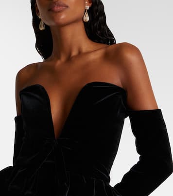 Bow-detail ruffled off-shoulder velvet jumpsuit | Alessandra Rich