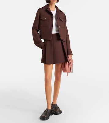 Minirock aus Wolle und Seide mit Leder | Loewe