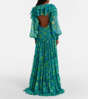 Floral ruffled tiered silk chiffon maxi dress | Etro