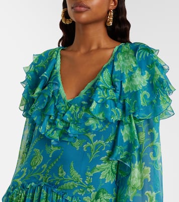 Floral ruffled tiered silk chiffon maxi dress | Etro