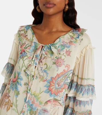 Printed ruffled lace-trimmed silk minidress | Etro