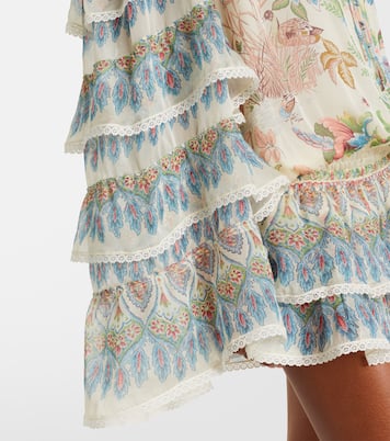 Printed ruffled lace-trimmed silk minidress | Etro