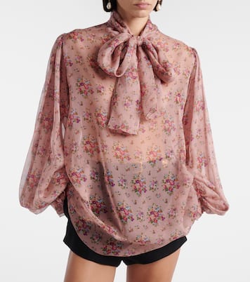 Floral tie-neck silk blouse | Dolce&Gabbana