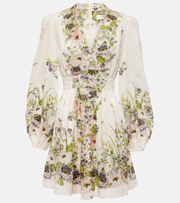 Robe Halliday Plunge en lin à fleurs | Zimmermann