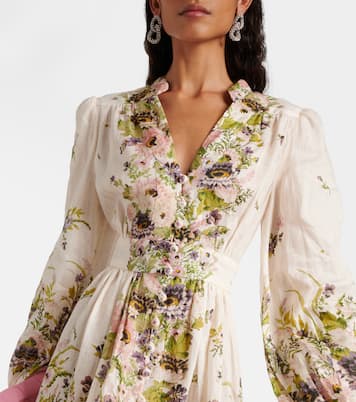 Robe Halliday Plunge en lin à fleurs | Zimmermann