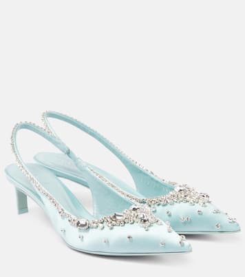 Slingback-Pumps aus Satin mit Kristallen | Gucci