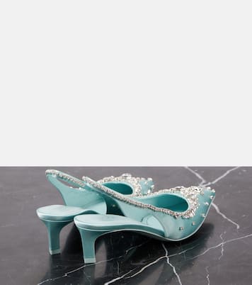 Slingback-Pumps aus Satin mit Kristallen | Gucci