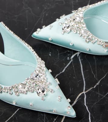 Slingback-Pumps aus Satin mit Kristallen | Gucci