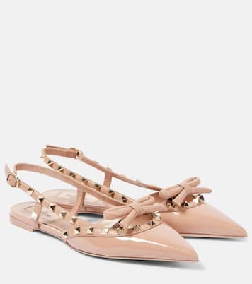 Rockstud Bow patent leather slingback flats | Valentino Garavani