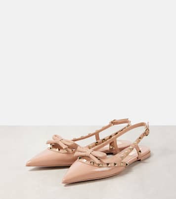 Rockstud Bow patent leather slingback flats | Valentino Garavani