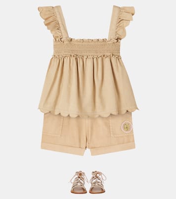 Wanderlust embroidered scalloped denim shorts | Zimmermann Kids