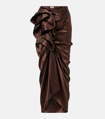 Draped silk-blend satin midi skirt | Dries Van Noten