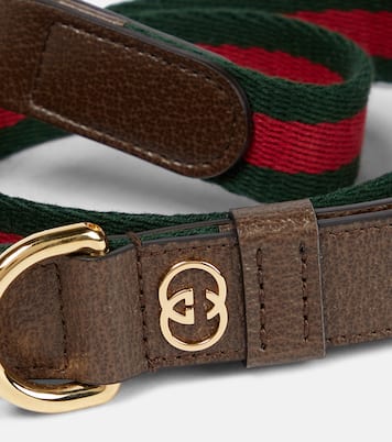 Web Stripe L faux leather dog leash | Gucci