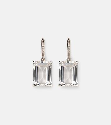 Orecchini in oro bianco 18kt con diamanti e topazio | Ileana Makri