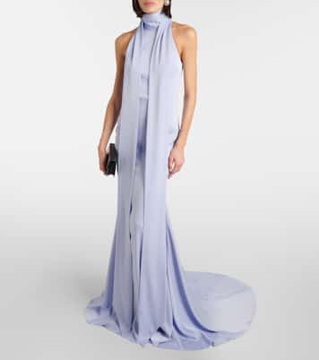 Scarf-detail halterneck satin gown | Alex Perry