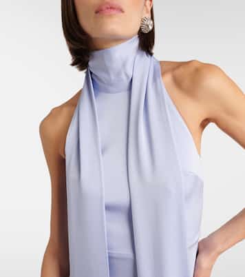 Scarf-detail halterneck satin gown | Alex Perry