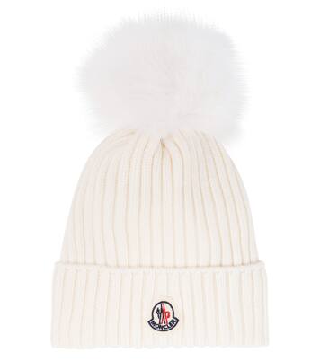 Logo faux fur-trimmed virgin wool beanie | Moncler Enfant