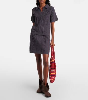 Striped leather-trimmed cotton tote bag | JW Anderson