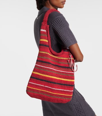 Striped leather-trimmed cotton tote bag | JW Anderson