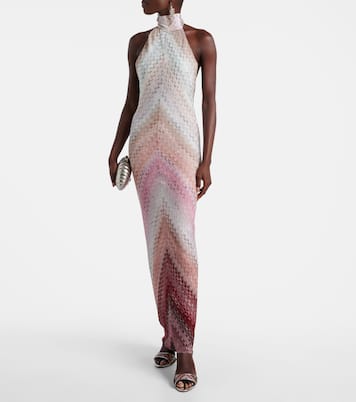 Vestido largo con escote halter en zigzag | Missoni