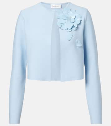 Cropped floral-appliqué sequined jacket | Oscar de la Renta