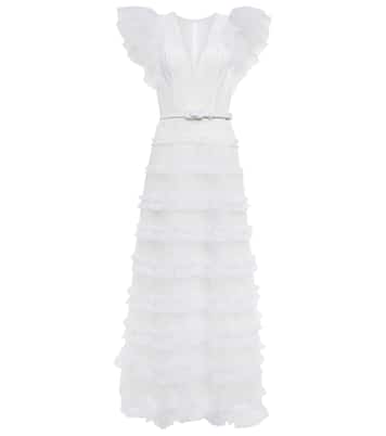 Myra ruffled glitter tulle gown | Costarellos