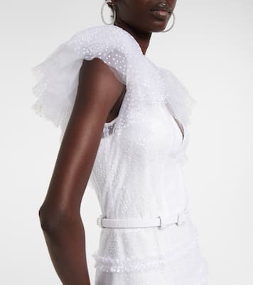 Myra ruffled glitter tulle gown | Costarellos
