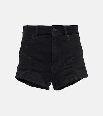 Lace-trimmed high-rise denim shorts | Mugler