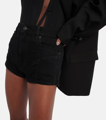 Lace-trimmed high-rise denim shorts | Mugler