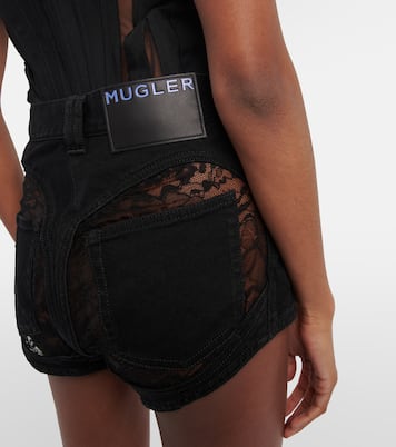 Lace-trimmed high-rise denim shorts | Mugler