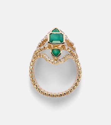 Bague Delicate Deco en or 18 ct, émeraudes et diamants | Shay Jewelry
