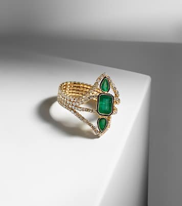 Bague Delicate Deco en or 18 ct, émeraudes et diamants | Shay Jewelry